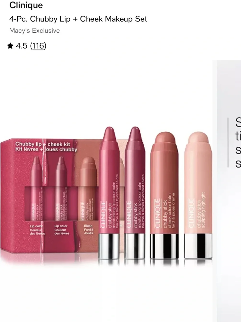 Clinique Chubby Lip + Cheek Kit — Rose, Mauve, Peach, Champagne